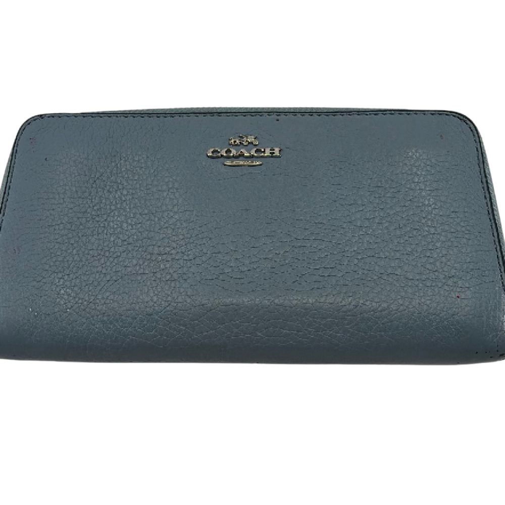 Coach Zip Around Wallet Dusty Blue Pebbled Leather Wallet